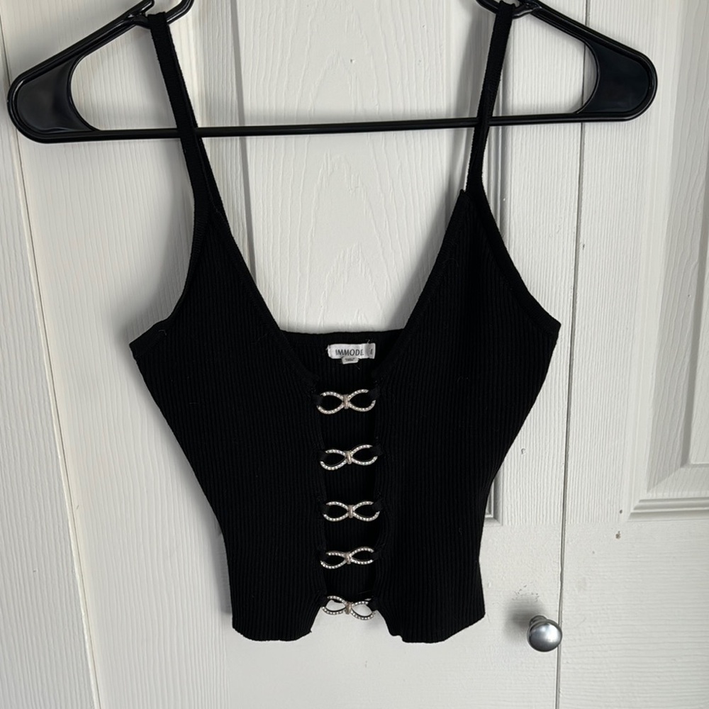 Chic Black Camisole with Metal Details
